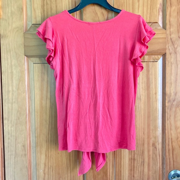 Women’s size small White Birch coral top with flutter sleeves and front tie - Picture 2 of 4